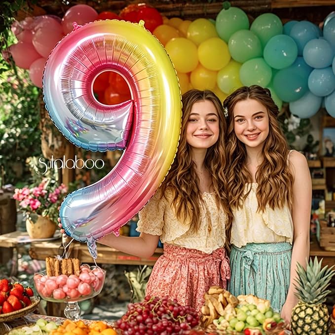 Rainbow Gradient Number 9 Balloon 40 Inch Big Large Balloons 0-9 | 9th Helium - Image 2