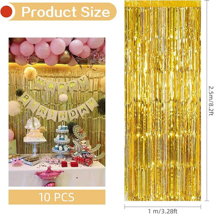 10 Pack Gold Backdrop Curtain 3.2ft x 8.2ft Metallic Tinsel Foil Fringe - Image 3