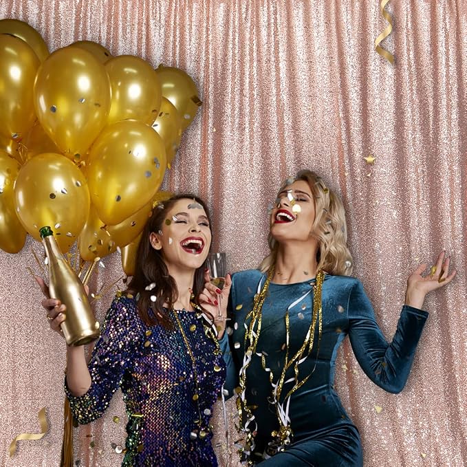 PartyDelight Rose Gold Sequin Backdrop 10x10ft Sparkly Photo Curtain | 4 Inch - Image 4