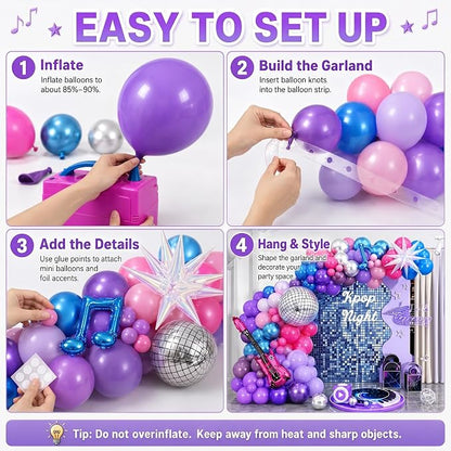 Kpop Music Balloon Garland Arch Kit, Pastel Hot Pink Metallic Blue Purple - Image 6