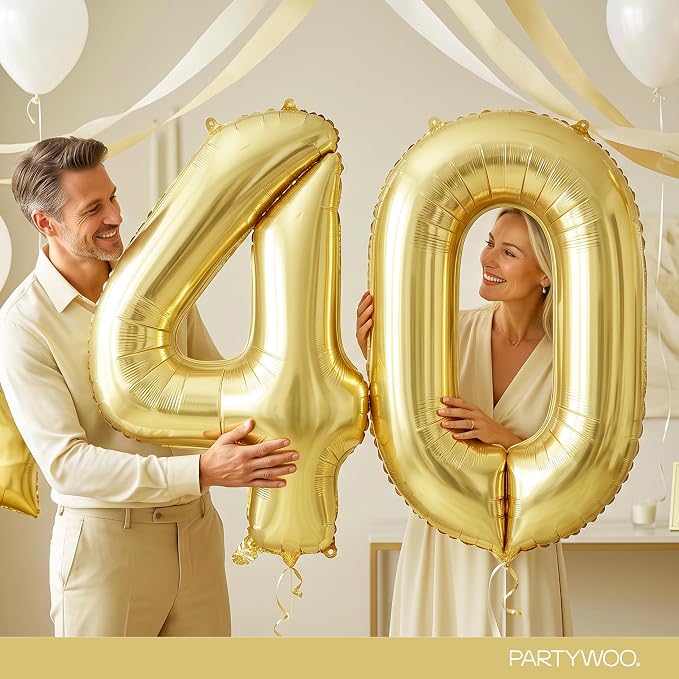 PartyWoo Number Balloons 40 Inch Gold Number 40 Kit 33pcs - Image 9