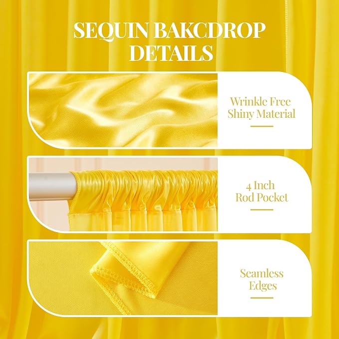 10x10ft Yellow Gold Glitter Backdrop Curtain - Image 2