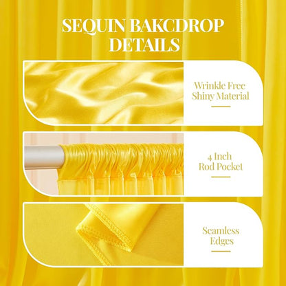 10x10ft Yellow Gold Glitter Backdrop Curtain - Image 2