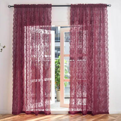 FINECITY Burgundy Floral Lace Curtains - Image 3