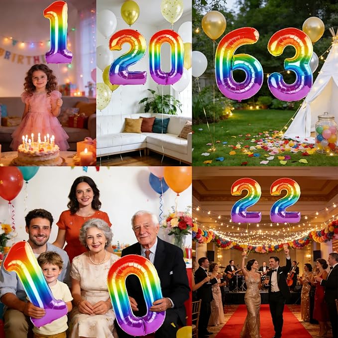 40 Inch Number 63 Balloons for 63rd Birthday Party Decorations, 0-100 Rainbow - Image 7