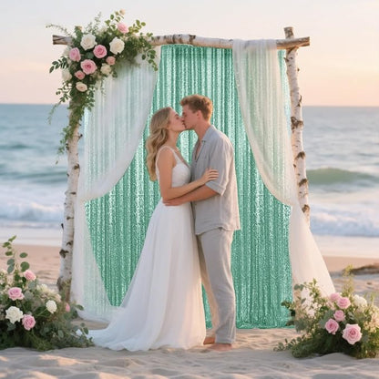 2×8FT-4PCS Mint Green Sequin Backdrop Curtains Panels, Photography Backdrop - Image 3