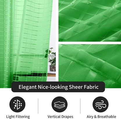 SpaceDresser Check Sheer Curtains 45 Inches 2 Panels Set, Rod Pocket Plaid - Image 5