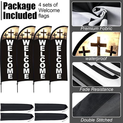Buryeah 4 Sets Welcome Feather Flag Sign Kit Welcome Banners Swooper Flag - Image 4