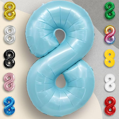 Candy Blue Number Balloon 8 Mylar Foil Balloons 16 inch - Image 2
