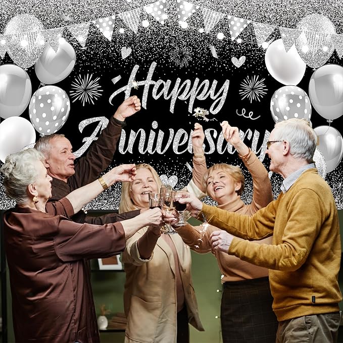Black Silver Happy Wedding Anniversary Banner - Image 6