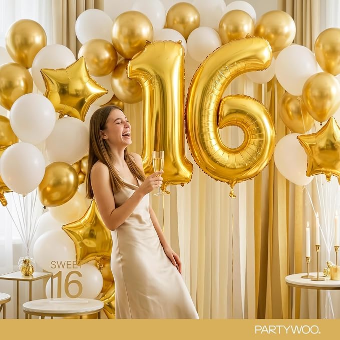 PartyWoo Number Balloons 40 Inch Gold Number 6 Kit 25pcs - Image 8
