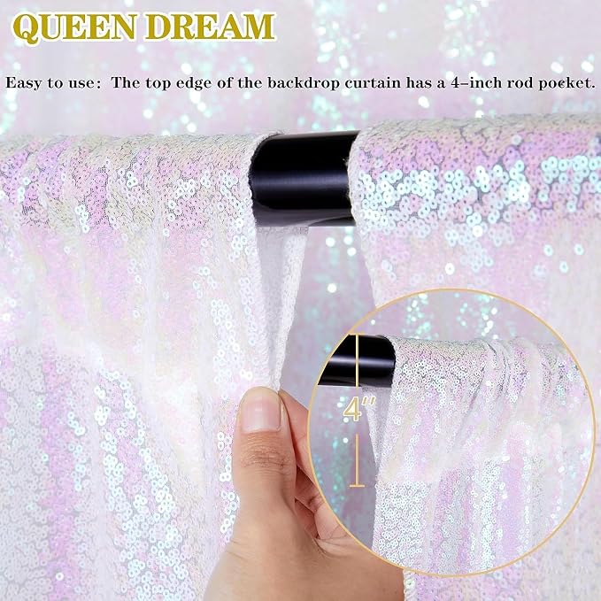 White Iridescent Sequin Curtains 10ftx10ft Photo Booths Backdrop | Photo - Image 7