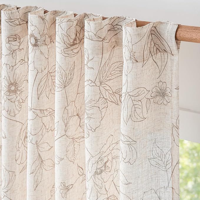 jinchan Linen Floral Curtains for Living Room 84 Inch Length Taupe Flower - Image 5