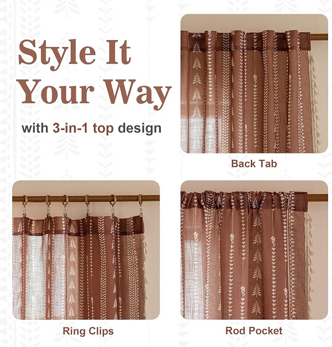 Boho Terracotta Curtains 63 Inch Length - Image 5