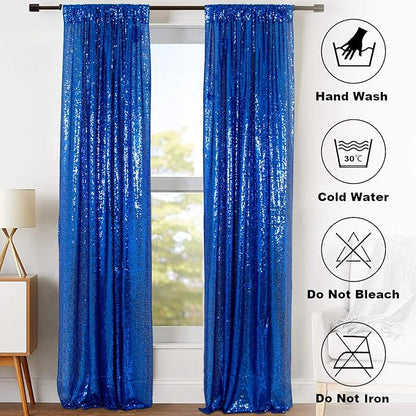 ShinyBeauty Sequin Curtains 2 Panels Royal Blue 2FTx8FT Sequin Photo Backdrop - Image 7