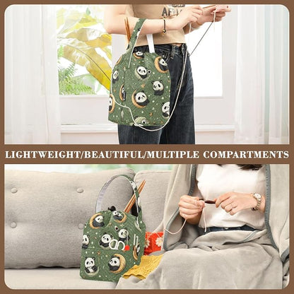 Sage Green Panda Crescents Stars Yarn Bag Small Crochet Bag Drawstring Yarn - Image 5