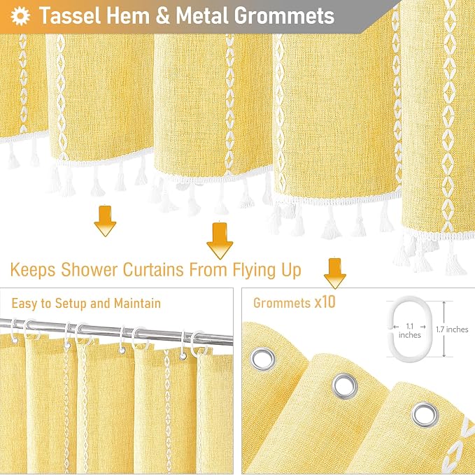 60x72 Boho Farmhouse Linen Heavy Duty Cloth Shower Curtain Set, 330GSM Linen - Image 5