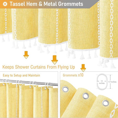 60x72 Boho Farmhouse Linen Heavy Duty Cloth Shower Curtain Set, 330GSM Linen - Image 5