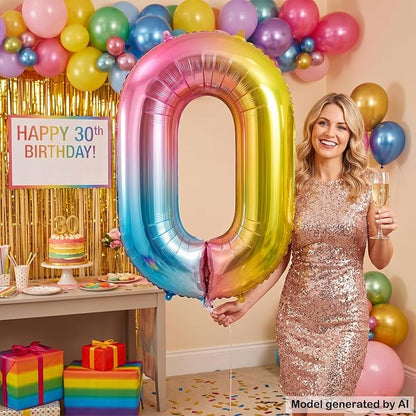 40" Rainbow Foil Number 0 Balloon - Image 4