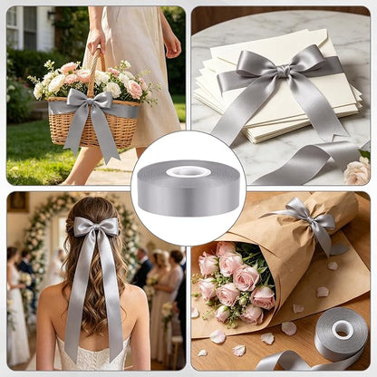 30Yards 1In Gray Satin Ribbon for Gift Wrapping Wedding Christmas Decor | Soft - Image 4