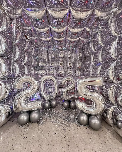 50pcs Metallic Silver Square Foil Balloons Wall Backdrop - Image 4