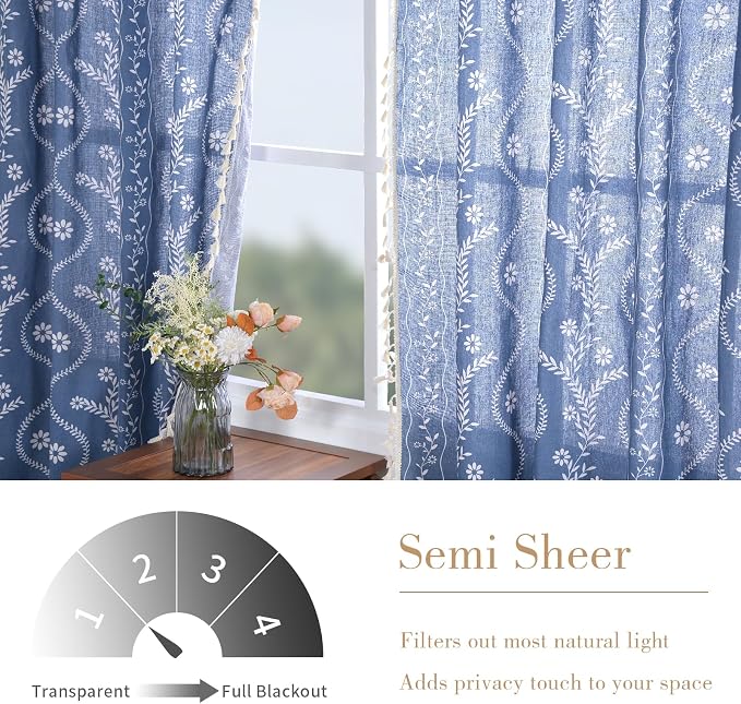 Schweek Navy Blue Tassels Curtains 96 Inches Length 2 Panels - Image 3