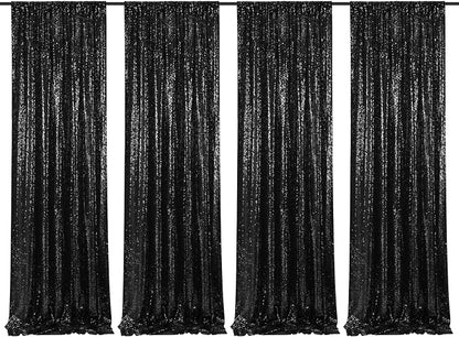 Black Sequin Backdrop Curtain 4 Pcs Bling Fabric Backdrop Sparkly Photography by SoarDream