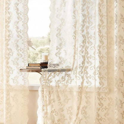 Beige Lace Vintage Paisley Floral Curtains - Image 4