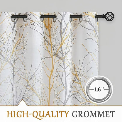 FMFUNCTEX Linen Yellow Grey Semi Sheer Patio Curtains 96 Inch Long 1 Panel | - Image 6