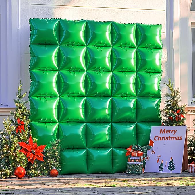 NISOCY 36PCS Metallic Green Square Foil Balloons Wall Backdrop | Double Sided - Image 7