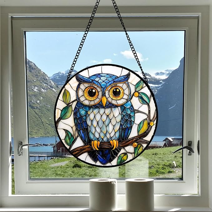 DASTOLL Stained Glass Window Hanging, Owl Gifts - Image 2