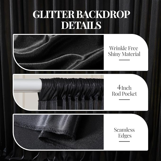 20x10ft Black Glitter Backdrop Curtain - Image 4