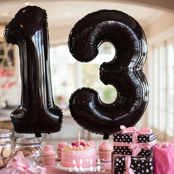AULE 40 Inch Black 13 Balloon Number Foil 0-9 Birthday Big Numbers | Birthday - Image 2
