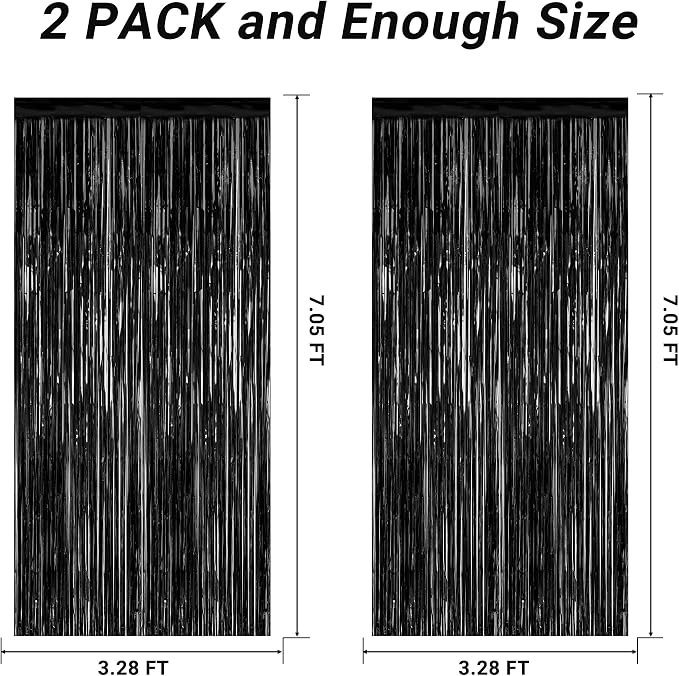 ZATAYE 2 Pack Black Foil Curtain Backdrop Birthday Party Decorations | Black - Image 2