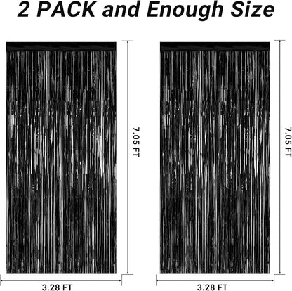 ZATAYE 2 Pack Black Foil Curtain Backdrop Birthday Party Decorations | Black - Image 2