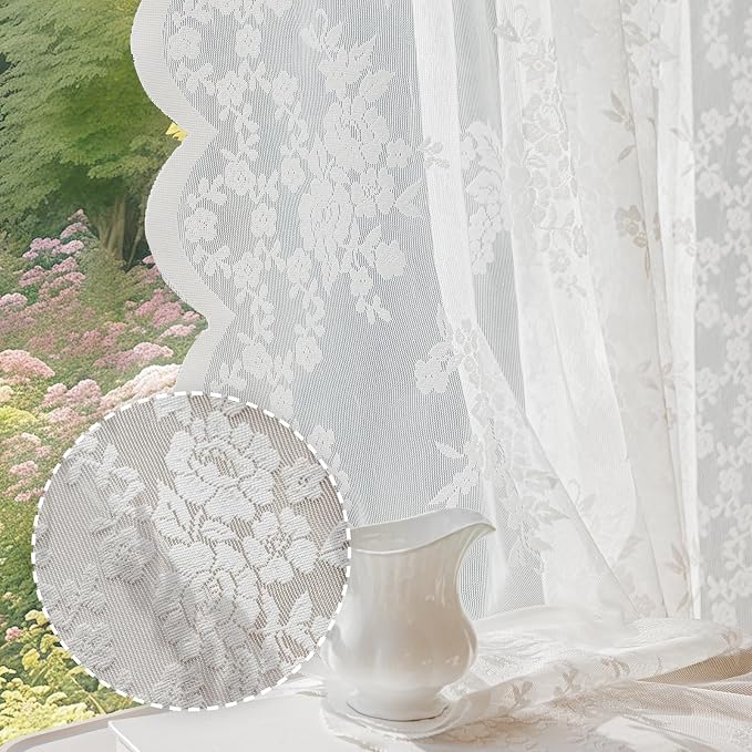 Anmao Vintage Lace Curtains 84 Inches Long 2 Panels, Romantic Elegant Light by Anmao