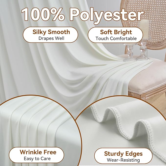 40×12ft Wrinkle Free Ivory Backdrop Curtain - Image 2