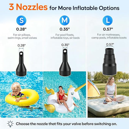 AGPTEK Rechargeable Air Pump, 4000mAh Quick-Fill Inflator Deflator, 3 Nozzles | - Image 2