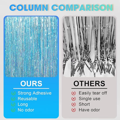 Voircoloria Light Blue Foil Fringe Backdrop Curtains, Birthday Party Decorations - Image 5