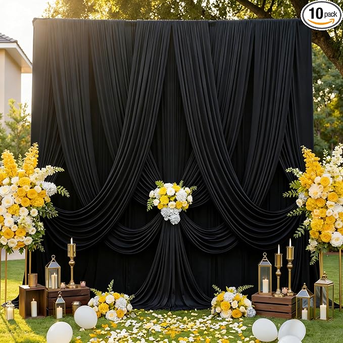 50ftx12 ft Wrinkle Free Black Backdrop Curtain by ENJOYYOURPARTY