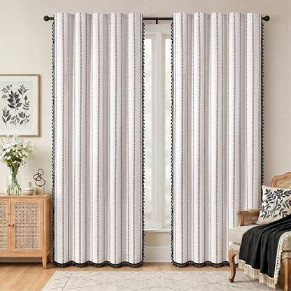 White 100% Boho Blackout Curtains 84 Inch 2 Panels - Image 2