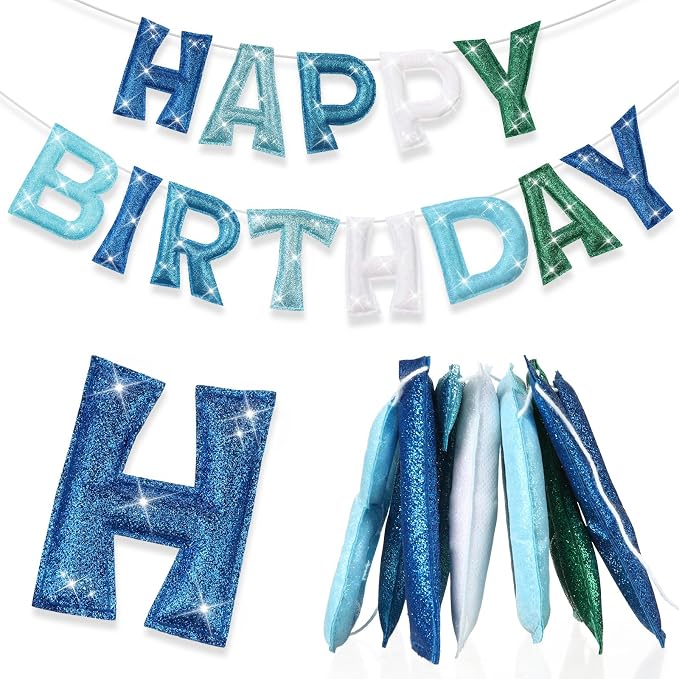 Tegeme Felt Happy Birthday Banner, Teal Glitter Turquoise Happy Birthday by Tegeme