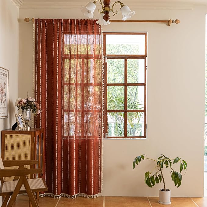 Sutuo Home Boho Linen Curtains for Living Room Dining Room, Farmhouse Light - Image 2