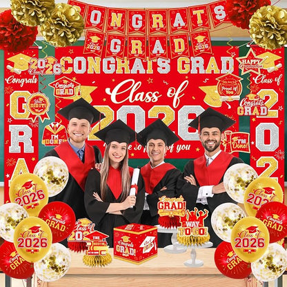 Graduation Decorations Class of 2026 Red and Gold Graduation Decorations - Image 6
