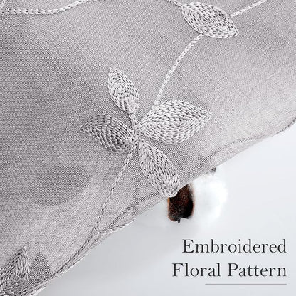 HOMEIDEAS Light Grey Sheer Curtains W52 x L96, Embroidered Vine Leaf | 2 Panels - Image 3