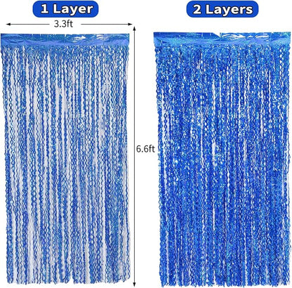 4 Pack 3.3 ft x 6.6 Wavy Sparkle Dark Blue Foil Fringe Backdrop Curtain - Image 4