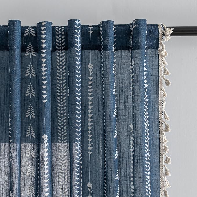 Boho Navy Blue Curtains 63 inch Length by MEETSKY