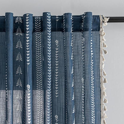 Boho Navy Blue Curtains 63 inch Length by MEETSKY