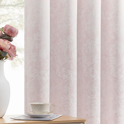 Beauoop Pink Floral Jacquard Blackout Curtains by Beauoop