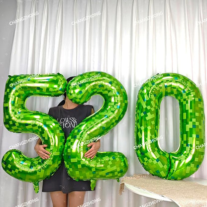 40 inch giant Green pixel miner game number 1 balloon | Large mining theme foil - Image 5